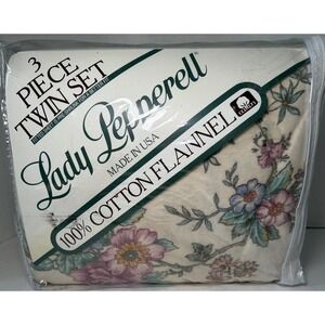 Vintage Lady Pepperell Twin Cotton Flannel Sheet Set Floral Cottagecore USA